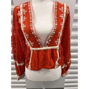 Free People Boogie All Night Embellished Top Orange Red Size S READ
